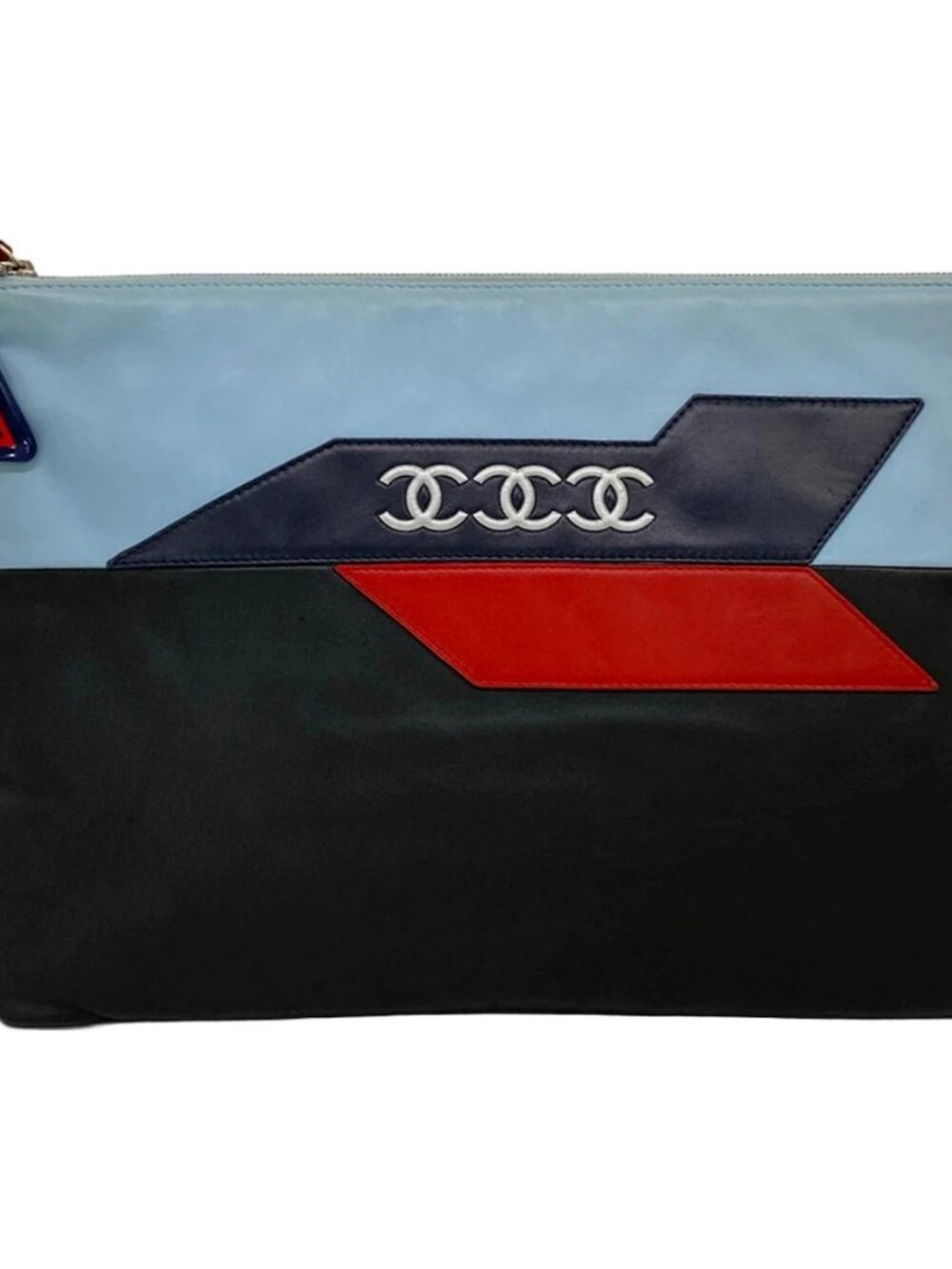 CHANEL Airline Light Blue Black Red Leather Clutch Bag